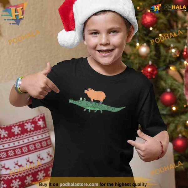 Funny Capybara Riding On A Crocodile Shirt