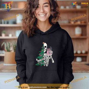 Funny Christmas Sorta Merry Sorta Scary Skeleton Xmas Tree Shirt Hoodie