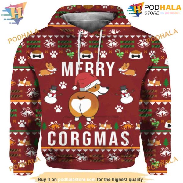 Funny Corgi Dog 3D Funny Christmas Hoodie, Xmas Gifts