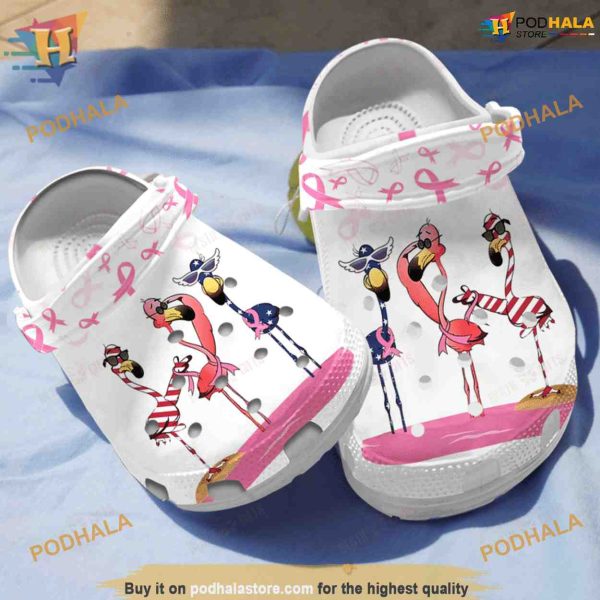 Funny Flamingo Breast Cancer Shoes Crocs, Birthday Christmas Gifts