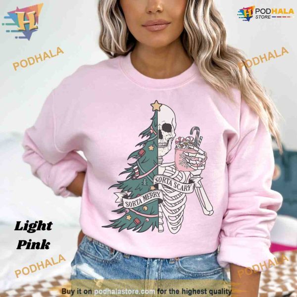 Funny Skeleton Pink Christmas Sweatshirt, Family Christmas Shirt Ideas