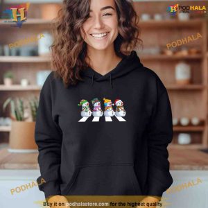 Funny snowman Crossing Road Crosswalk snowmies Christmas kid Shirt Hoodie 3