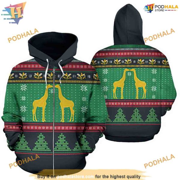 Giraffe Knitting Green And Black Funny Christmas Hoodie, Xmas Gifts