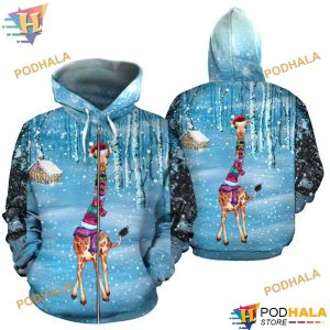 Giraffe Snow Blue Funny Christmas Hoodie, Xmas Gifts