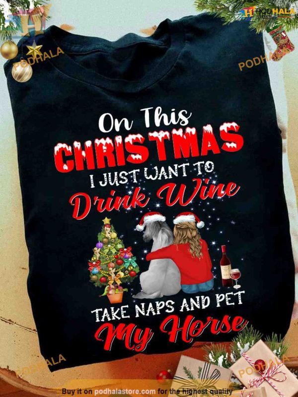 Girl & Horse Christmas Wine Shirt, Equestrian’s Matching Family Xmas Shirt