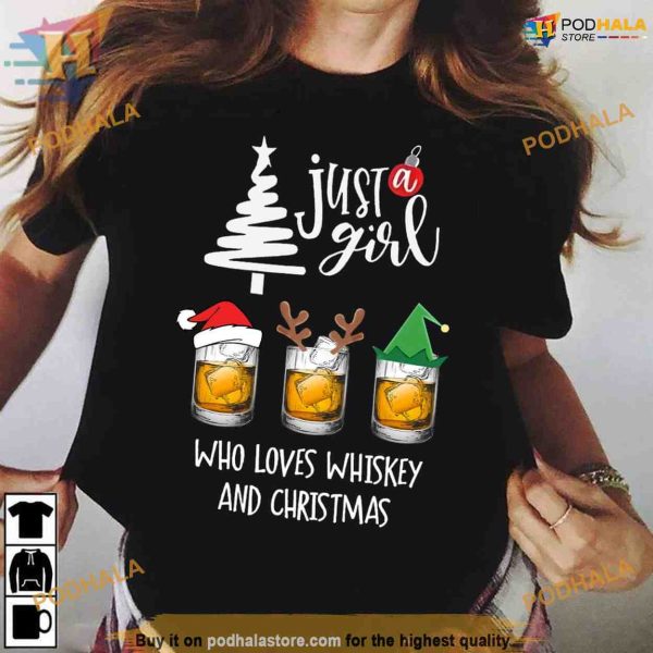 Girl Loves Whiskey Santa Hat Shirt, Funny Christmas Gift Ideas