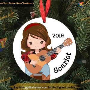 Girl with Acoustic Guitar Ornaments, Personalized First Christmas Ornament