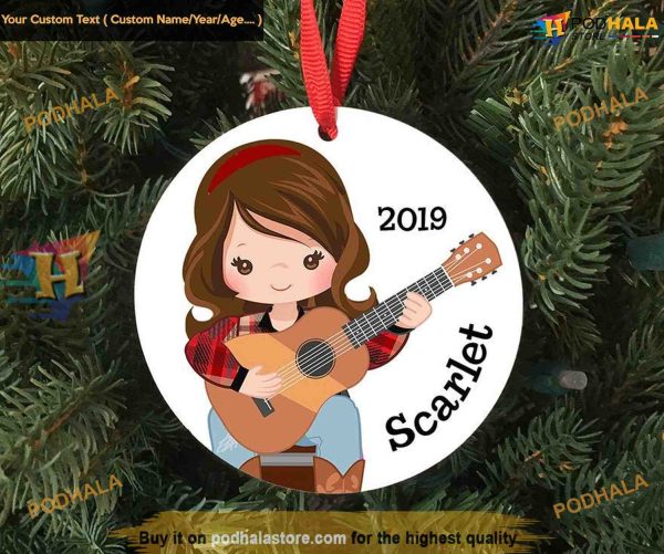 Girl with Acoustic Guitar Ornaments, Personalized First Christmas Ornament
