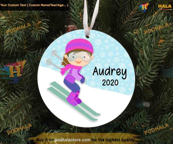 Girl’s Downhill Skiing Personalized Ornament, Fun Family Christmas Gift