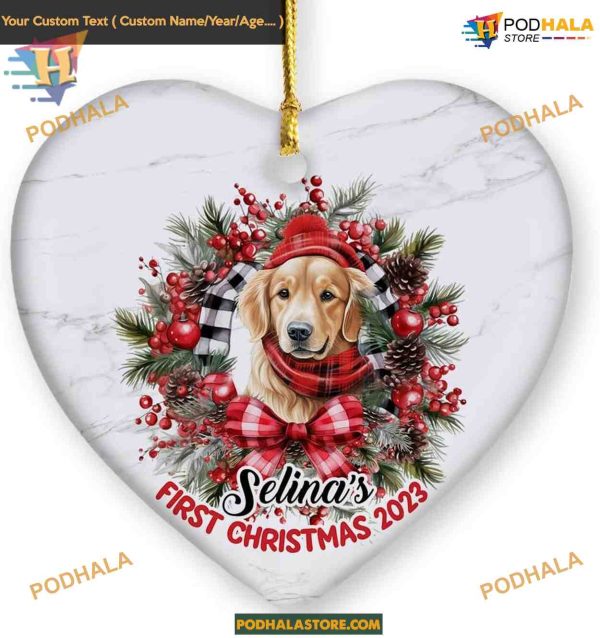 Golden Retriever’s First Christmas 2023, Personalized Dog Ornament