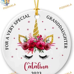 Granddaughter Christmas Unicorn Ornament, Personalized Family Ornament, Custom 2023