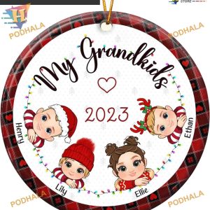 Grandkids Christmas 2023 Personalized Ornament, Grandparents Ceramic Gift