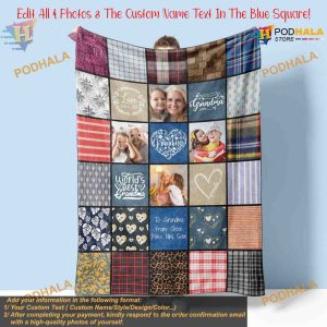 Grandma's Custom Fleece Quilt Gift, Personalized Photo Blanket for Mimi