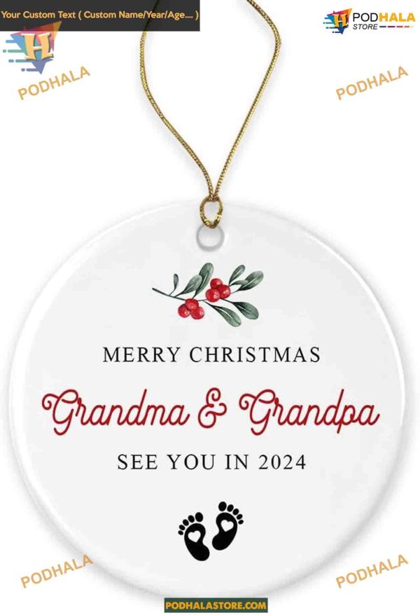 Grandparents Announcement 2023 Ornament, Personalized Pregnancy Reveal