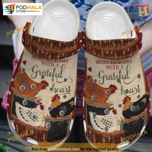 Grateful Heart Chicken Crocs, Ideal Chicken Lover Gift, Comfortable Footwear