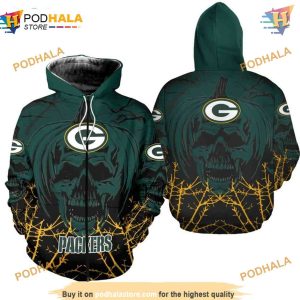 Green Bay Packers NFL Hoodie 3D Halloween Pumpkin Skull Trendy Fan Sweatshirt 2
