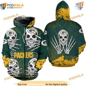 Green Bay Packers NFL Hoodie 3D Skull Halloween Graphic Fan Gear 2