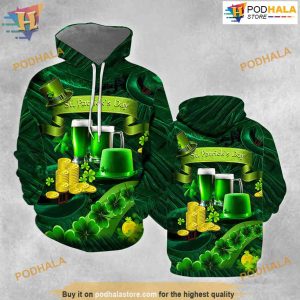 Green Beer St. Patrick's Day All Over Printed 3D Hoodie Sweatshirt