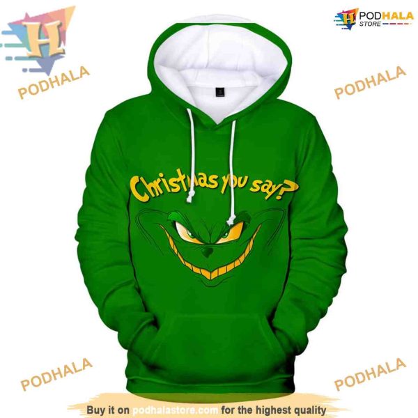 Green Fur Grinch 3D Hoodie, Perfect for Christmas Mischief, Funny Christmas Gift Ideas