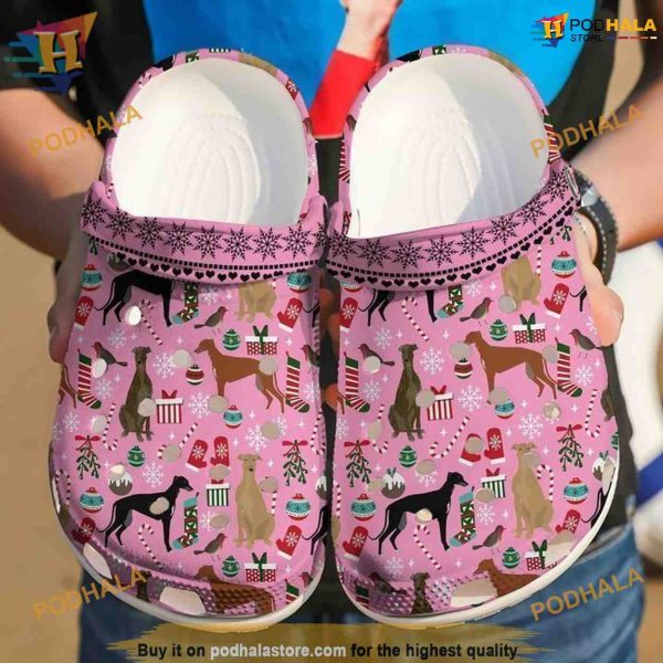 Greyhound Christmas Crocs Classic Clogs Shoes, Funny Xmas Gift Ideas