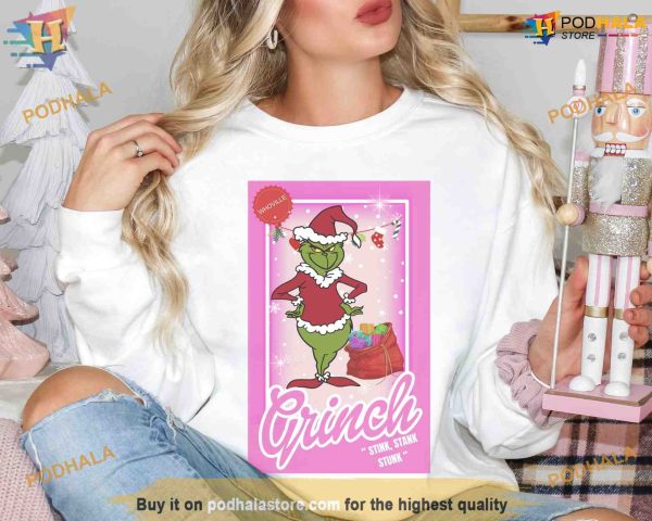 Grinch Doll Pink Christmas Sweatshirt, Best Family Christmas Gifts