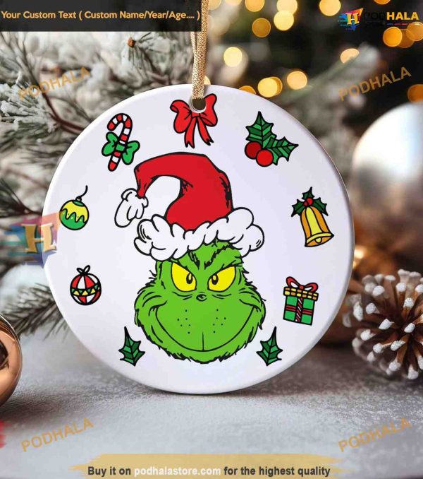 Grinch Face Festive Decor, Funny Grinch Christmas Tree Ornaments