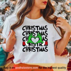 Grinch Heart Hands Xmas Tee, Funny Grinch Shirt, Grinch Christmas Gifts, Holiday Tees