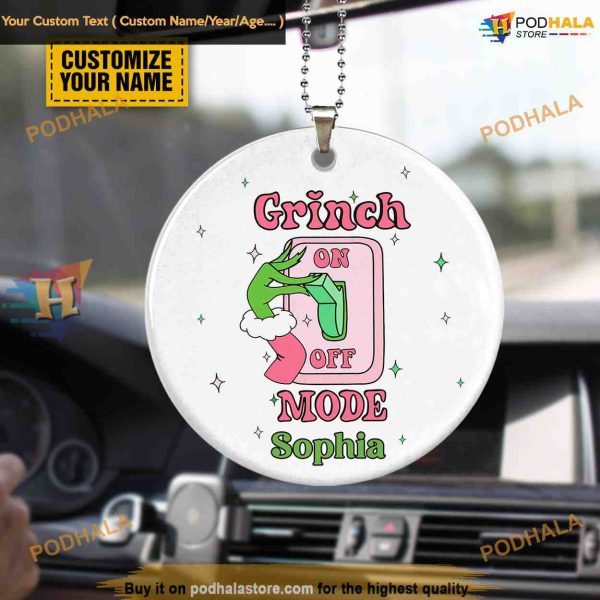 Grinch Mode On Personalized Decor, Car Grinch Christmas Ornaments