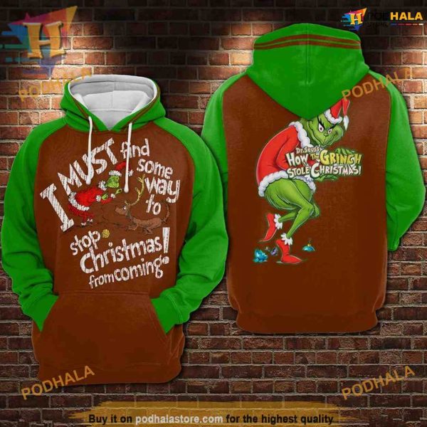 Grinch Santa 3D Christmas Hoodie, A Funny Xmas Gifts Hit