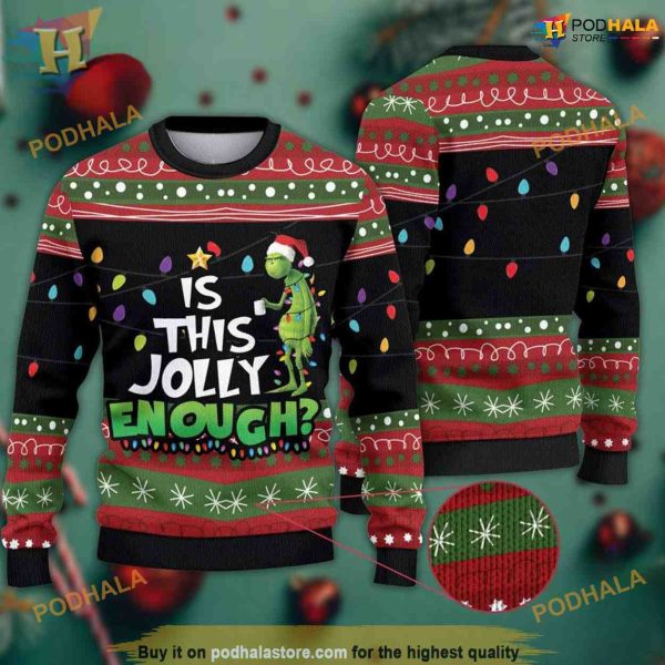 Grinch’s Jolly Mood Ugly Christmas Sweater for a Unique Xmas Party Look