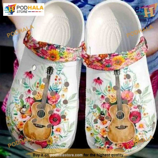 Guitar Flower Spring Happy New Year Crocs, Funny Xmas Gifts