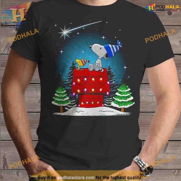 Halftone Woodstock and Snoopy Christmas Shirt, Funny Xmas Gifts
