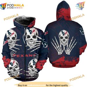 Halloween Graphic Houston Texans 3D Hoodie Skull Sweatshirt 2