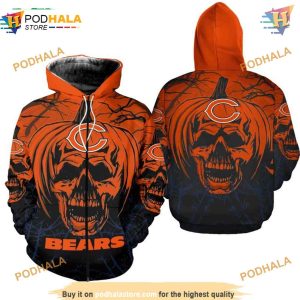 Halloween Pumpkin Skull Chicago Bears Hoodie 3D Bears Merchandise 2