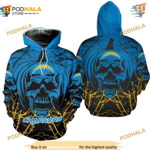 Halloween Pumpkin Skull Print Los Angeles Chargers 3D Hoodie 1