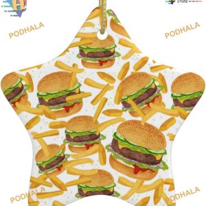 Hamburger & Fries Ornaments Personalized Star Porcelain for Family Christmas Trees