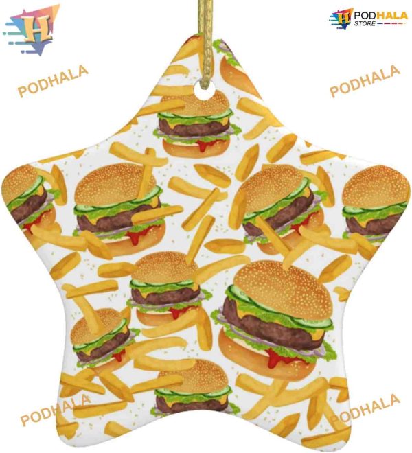Hamburger & Fries Ornaments Personalized Star Porcelain for Family Christmas Trees