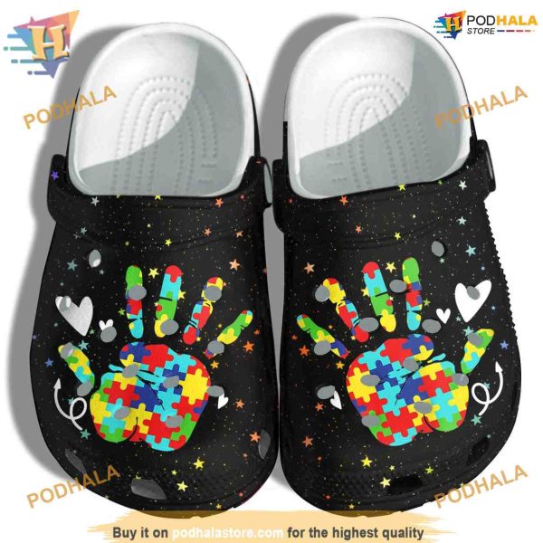 Hand Puzzle Autism Awareness Crocs, Funny Christmas Crocs for Birthdays