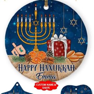 Hanukkah Ornaments Personalized, Chanukah Menorah Ceramic Tree Decor 2023