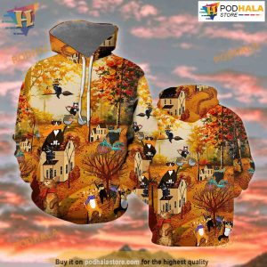 Happy Fall Y'All Cats All Over Printed 3D Hoodie Sweatshirt