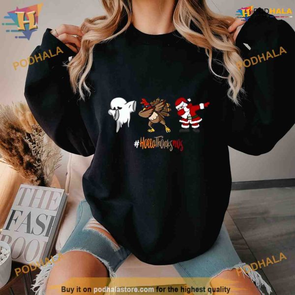 Happy HalloThanksMas Funny Halloween Thanksgiving Christmas Shirt For Women Men