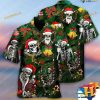 Happy Skull Christmas Print Aloha Shirt, Santa Hawaiian Style