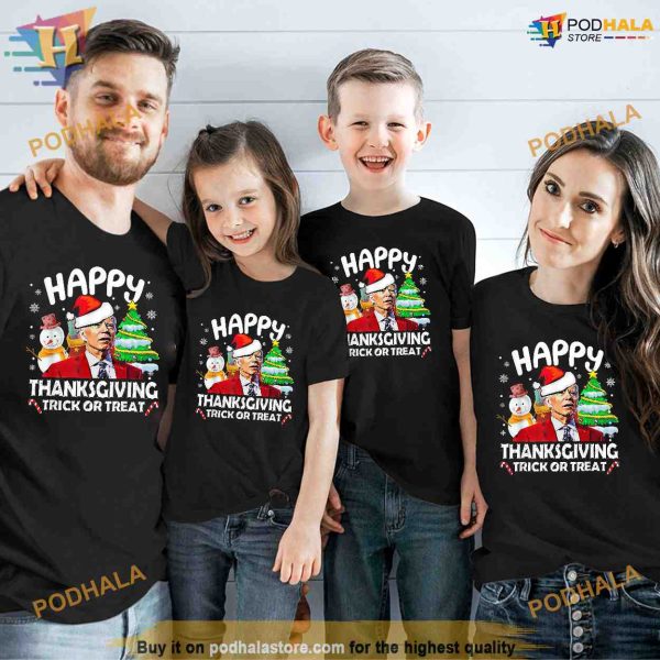 Happy Thanksgiving Trick or Treat Joe Biden Santa Christmas Shirt, Funny Xmas Gifts