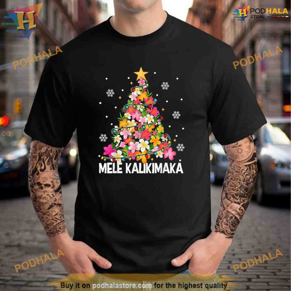 Hawaiian Floral Christmas Tree Mele Kalikimaka Tropical Xmas Shirt Hoodie