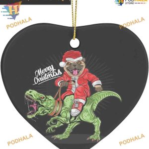 Heart Shape 2023 Pug Santa Claus & Dinosaur Ceramic Christmas Ornament
