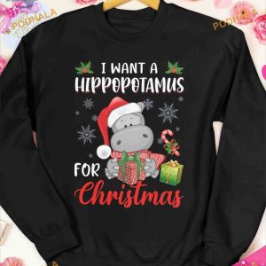 Hippopotamus Christmas Wish Tee, Funny Christmas Gift Ideas