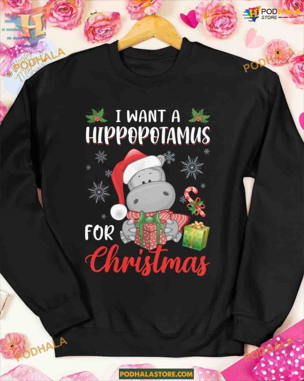 Hippopotamus Christmas Wish Tee, Funny Christmas Gift Ideas