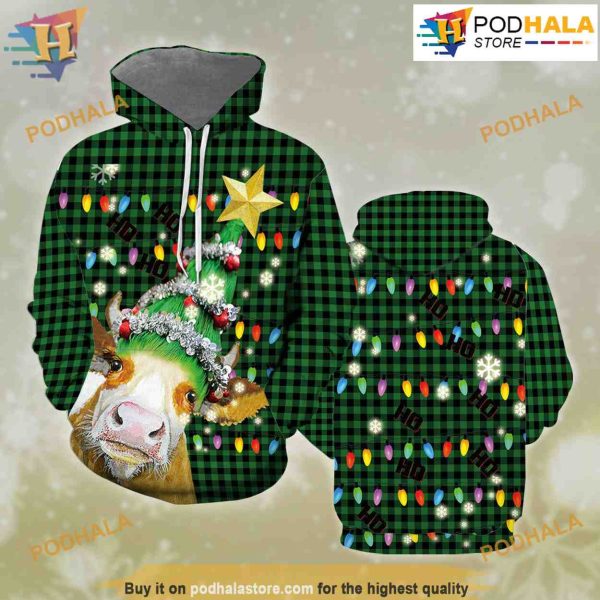 Ho Ho Ho Cow Christmas Tree 3D Hoodie Christmas, Funny Xmas Gifts