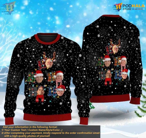 Ho Ho Ho Custom Ugly Sweater, Personalized Family Photo Xmas Gift