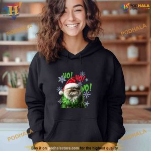 Ho Ho No Funny Bad Cat Funny Xmas Shirt Hoodie 2